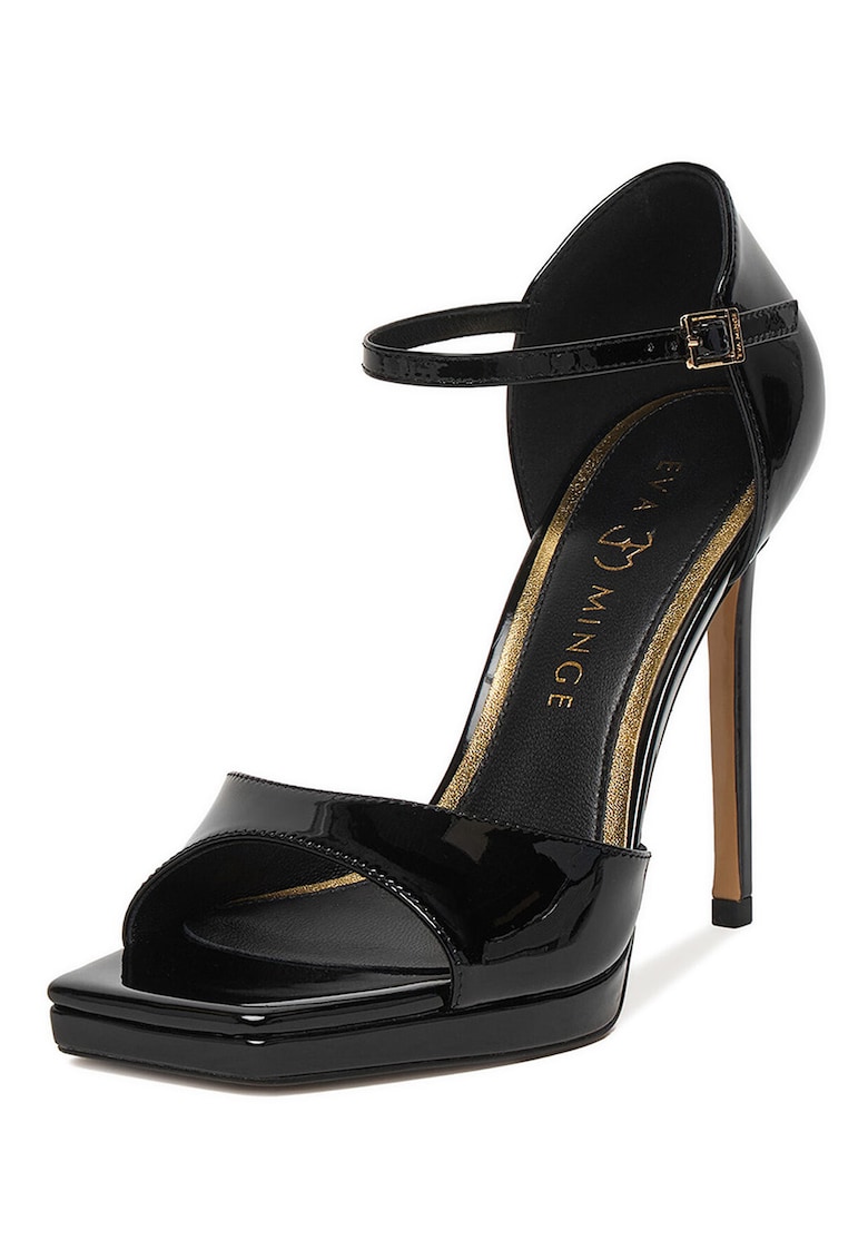 Sandale de dama - piele naturala - stiletto - negru/auriu