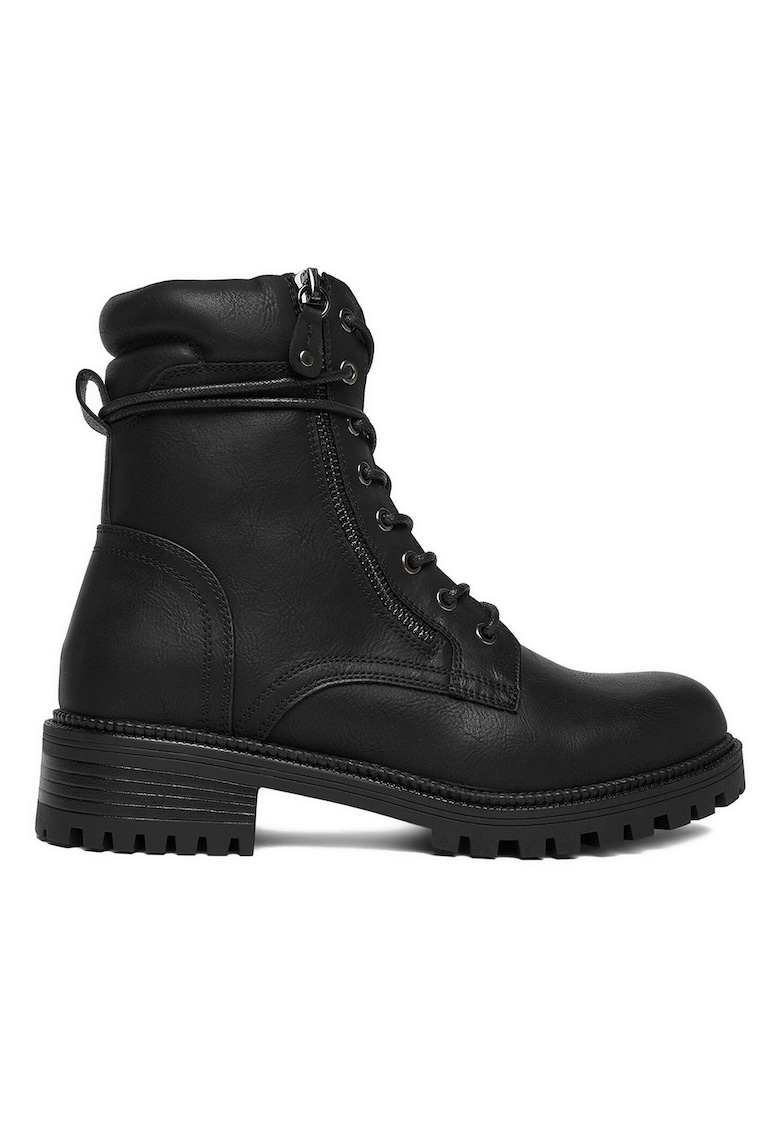 Ghete dama - piele ecologica - negru - talpa groasa - inchidere cu fermoar -