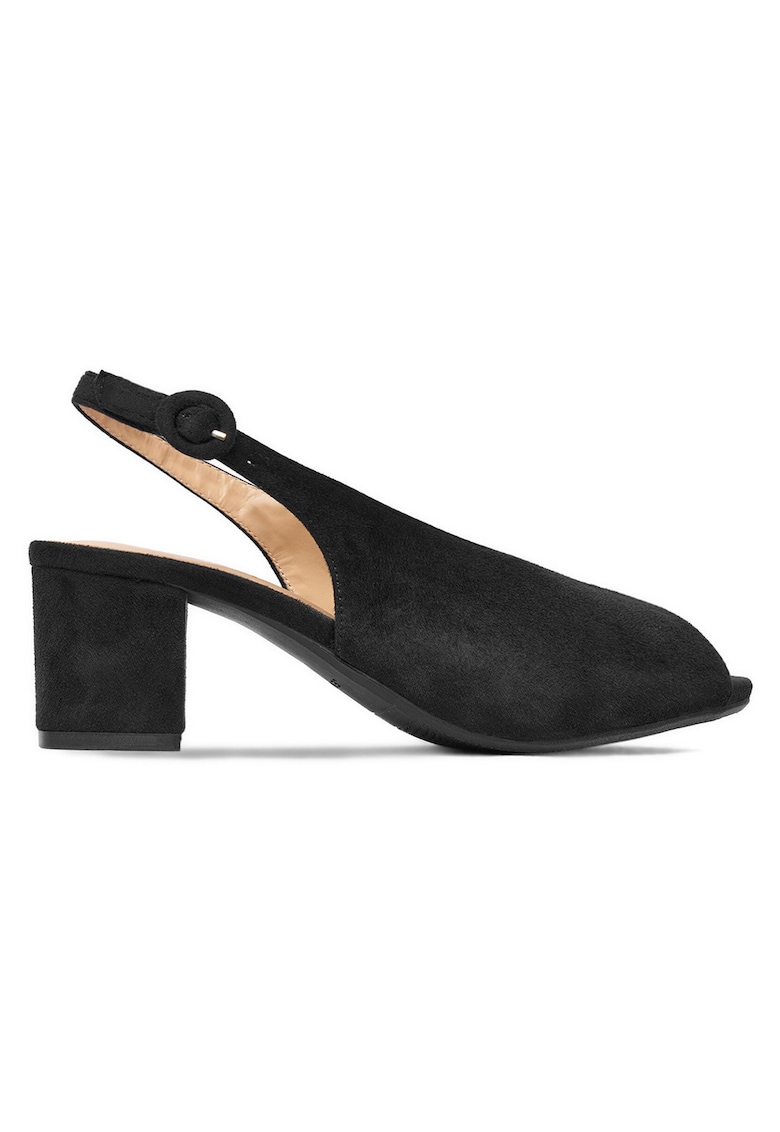 Sandale dama - material textil - negru - toc bloc - curea reglabila