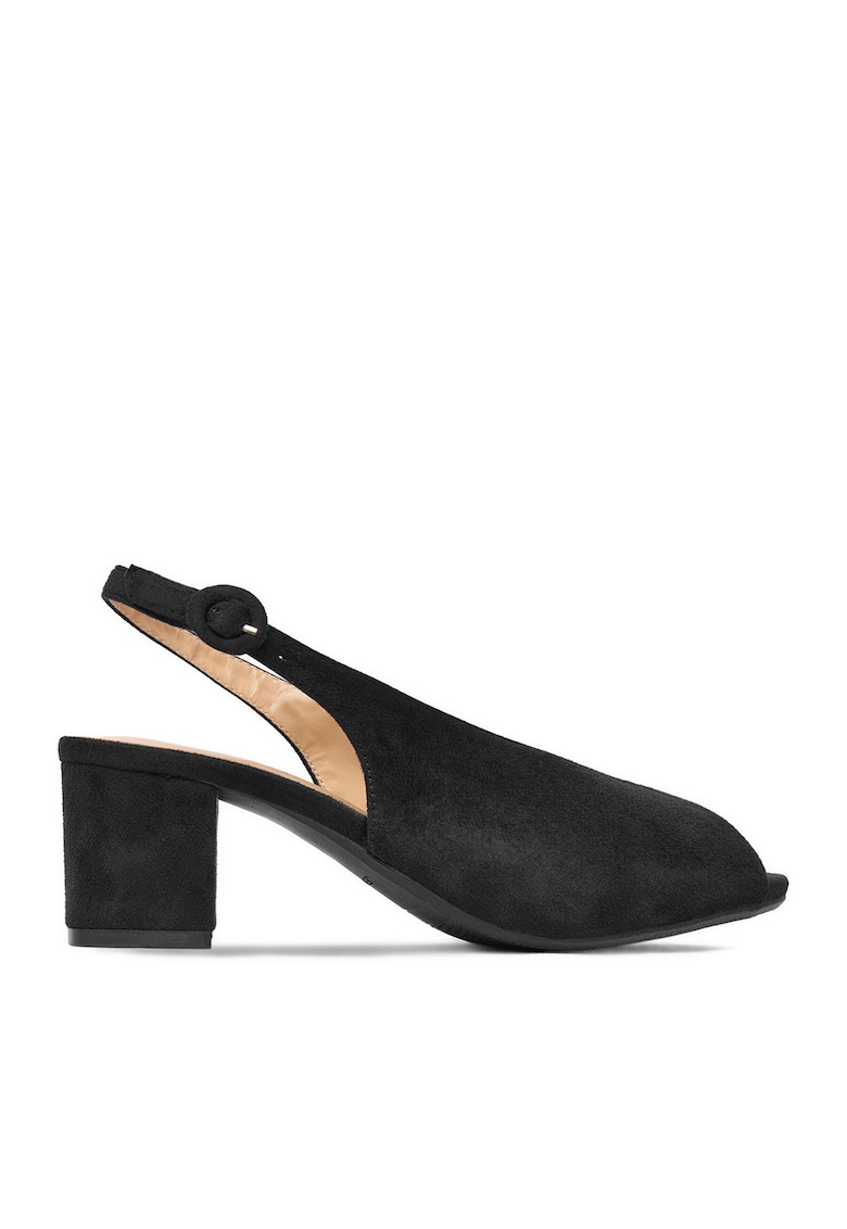 Sandale dama - material textil - negru - toc bloc - curea reglabila