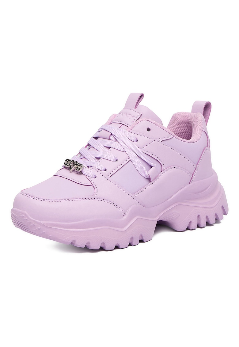 Pantofi sport copii - violet - piele ecologica - cu talpa groasa - ornament detasabil