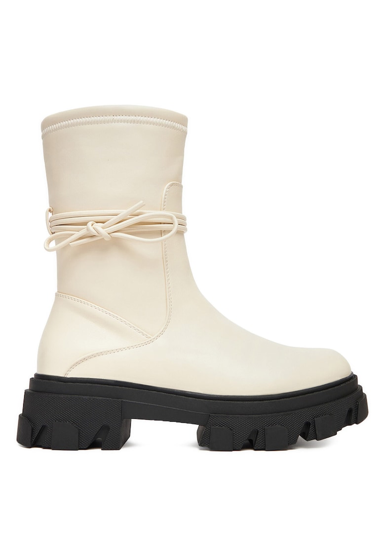 Botine dama - bej - material sintetic - inchidere cu fermoar -