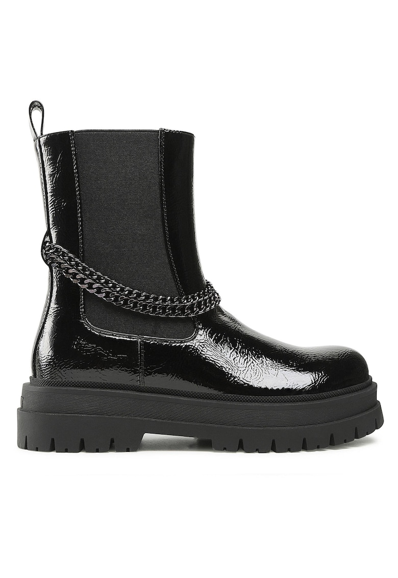 Botine dama - piele ecologica - fermoar - negru -