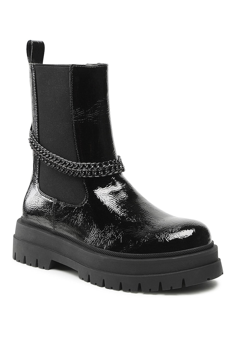 Botine dama - piele lacuita - elastic - negru -