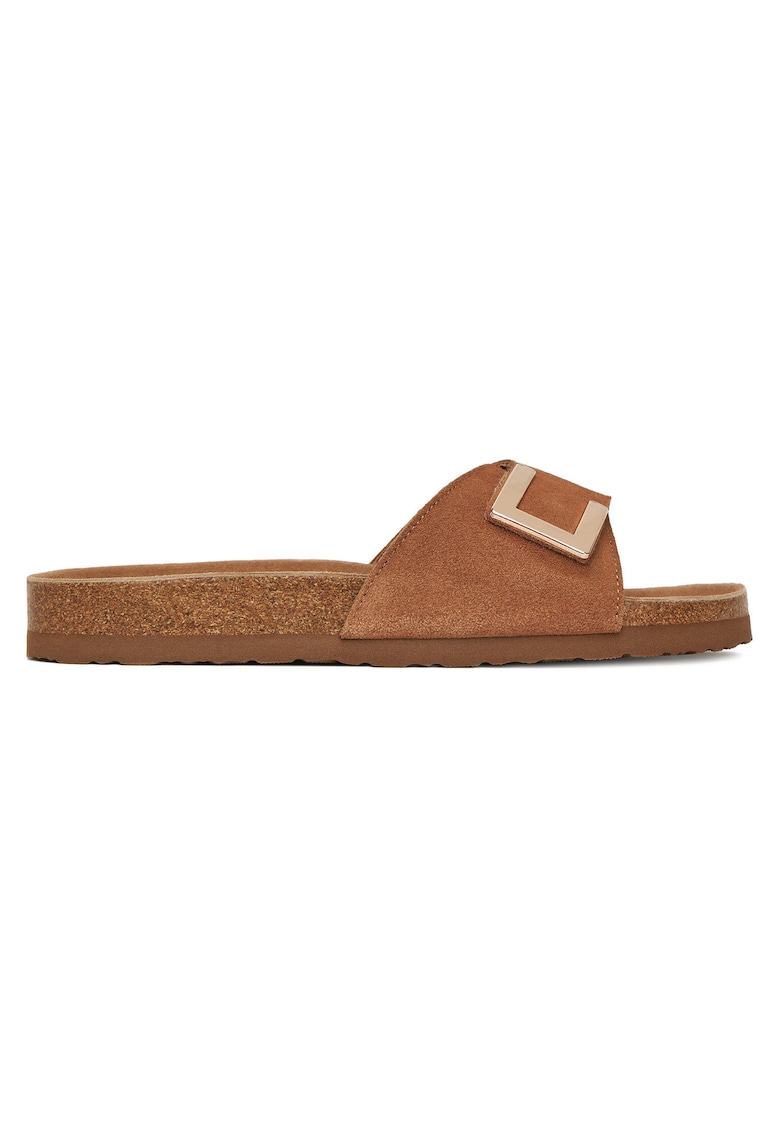 Papuci dama - din piele naturala - maro - design minimalist
