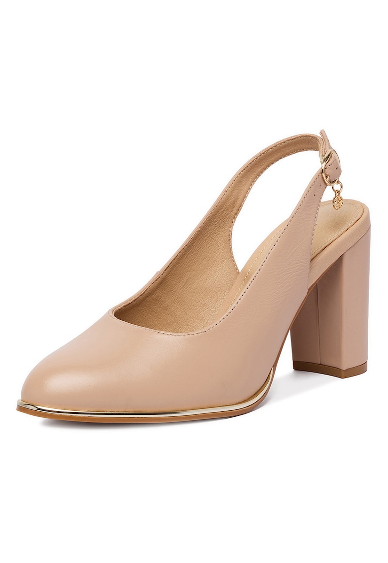 Pantofi dama - piele naturala - toc bloc - bej