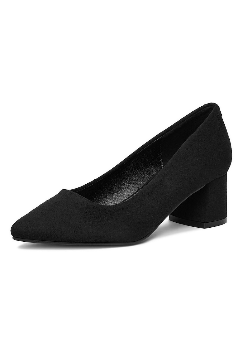 Pantofi dama - textil - negru - toc bloc - varf ascutit