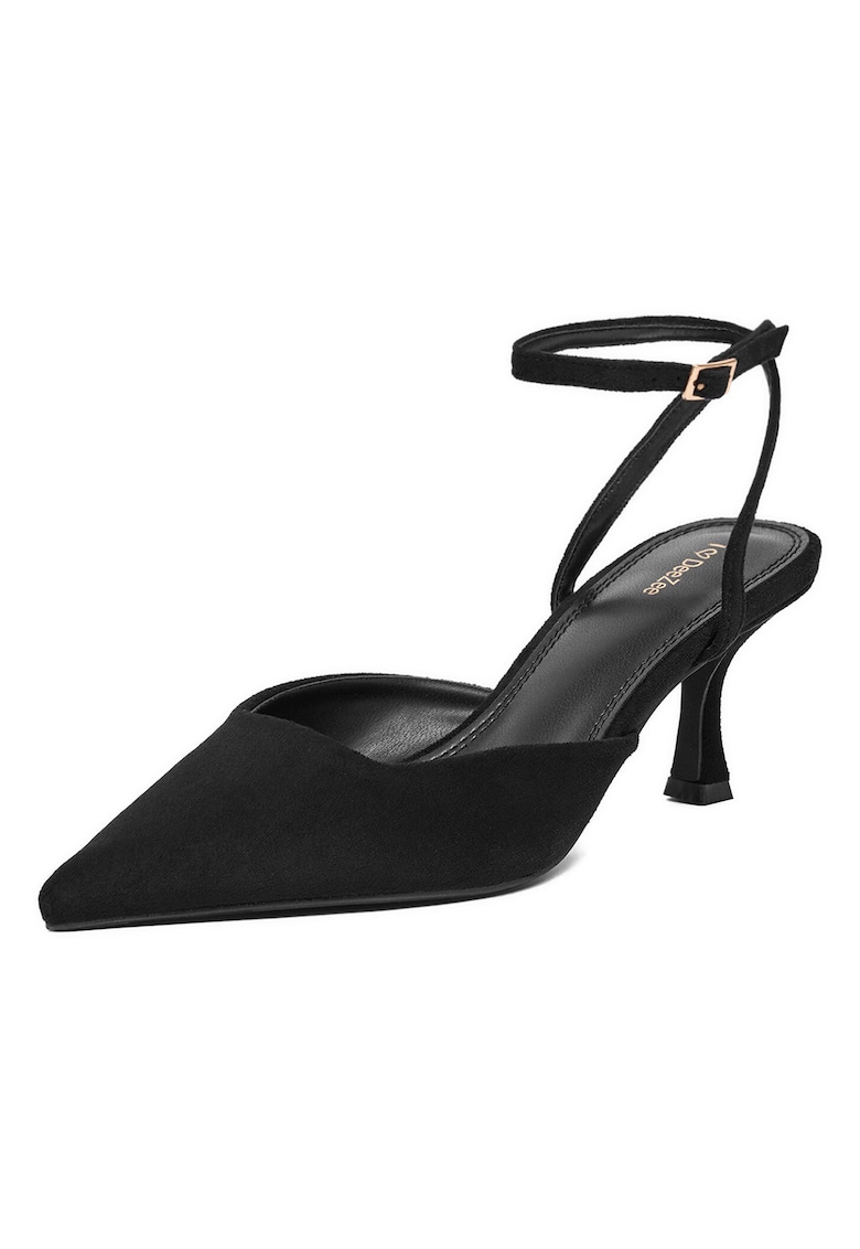 Pantofi dama - stofa - negru - toc mic - varf ascutit