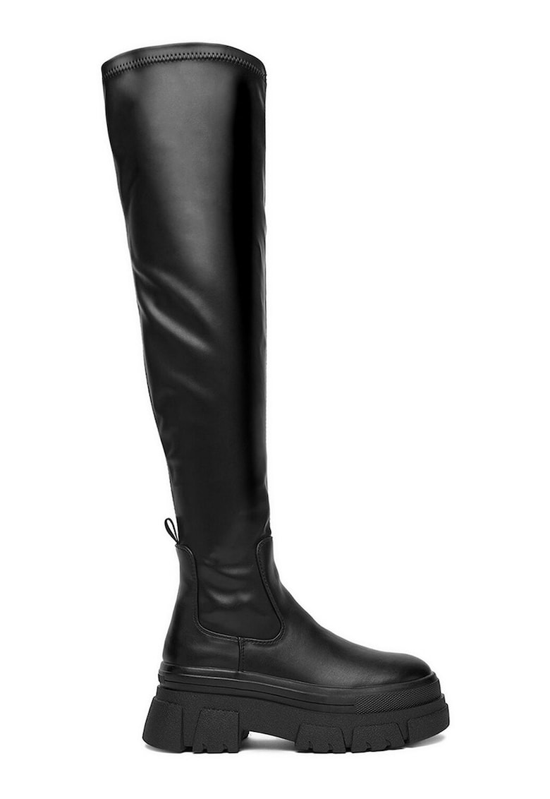 Cizme dama - material sintetic - negru - varf rotund