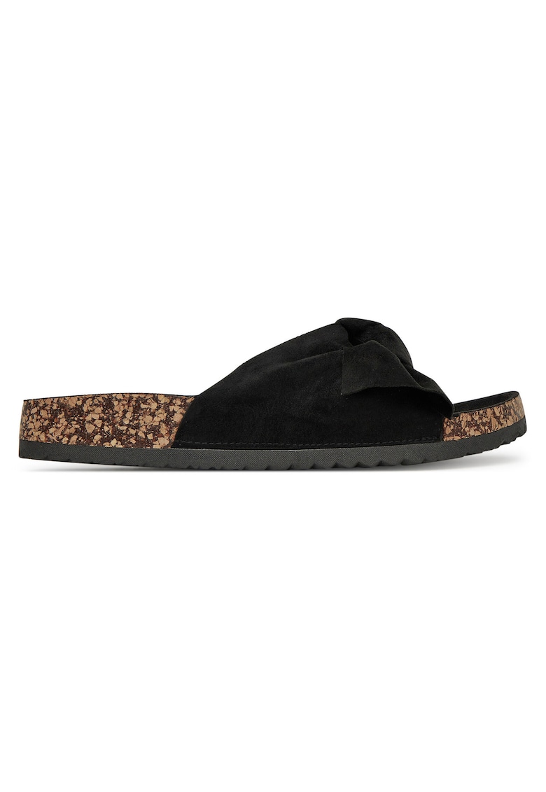 Papuci dama - textil - negru - cu funda