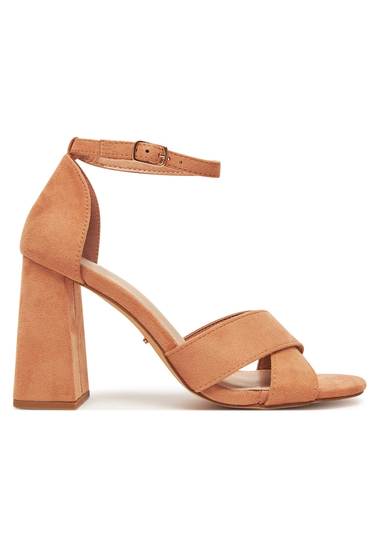 Sandale de dama toc bloc - bej - material sintetic