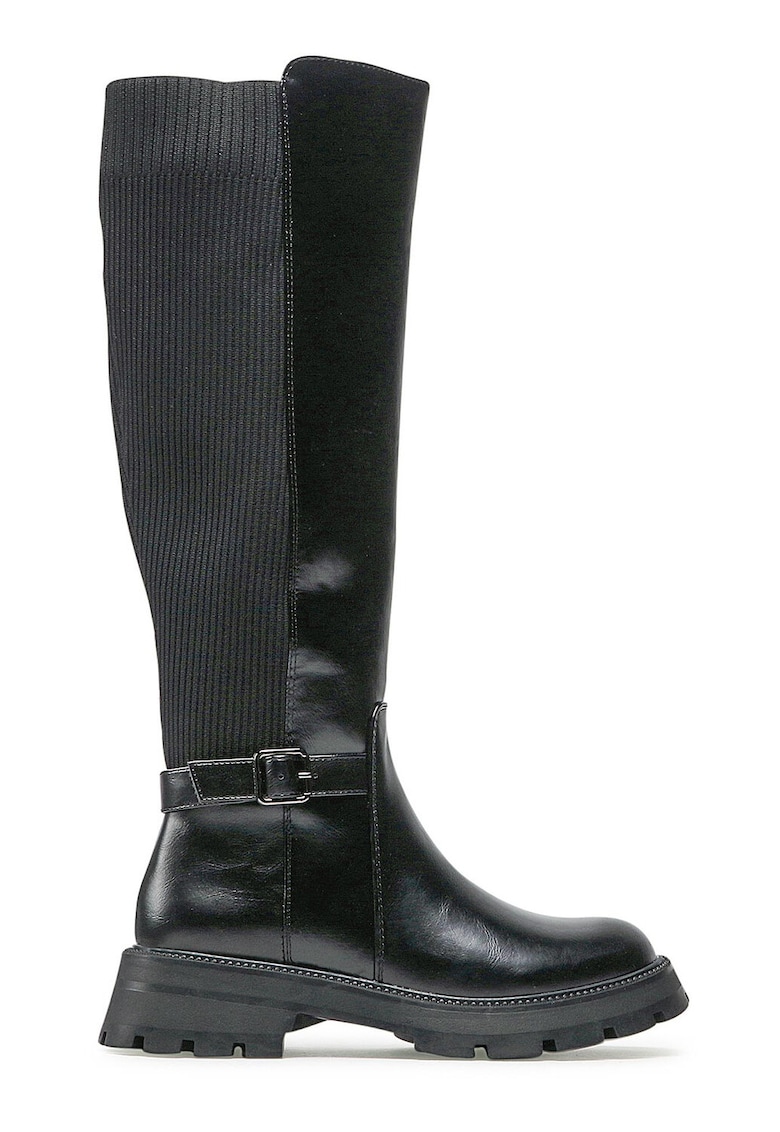 Cizme dama - piele ecologica - negru - fermoar - talpa plata -