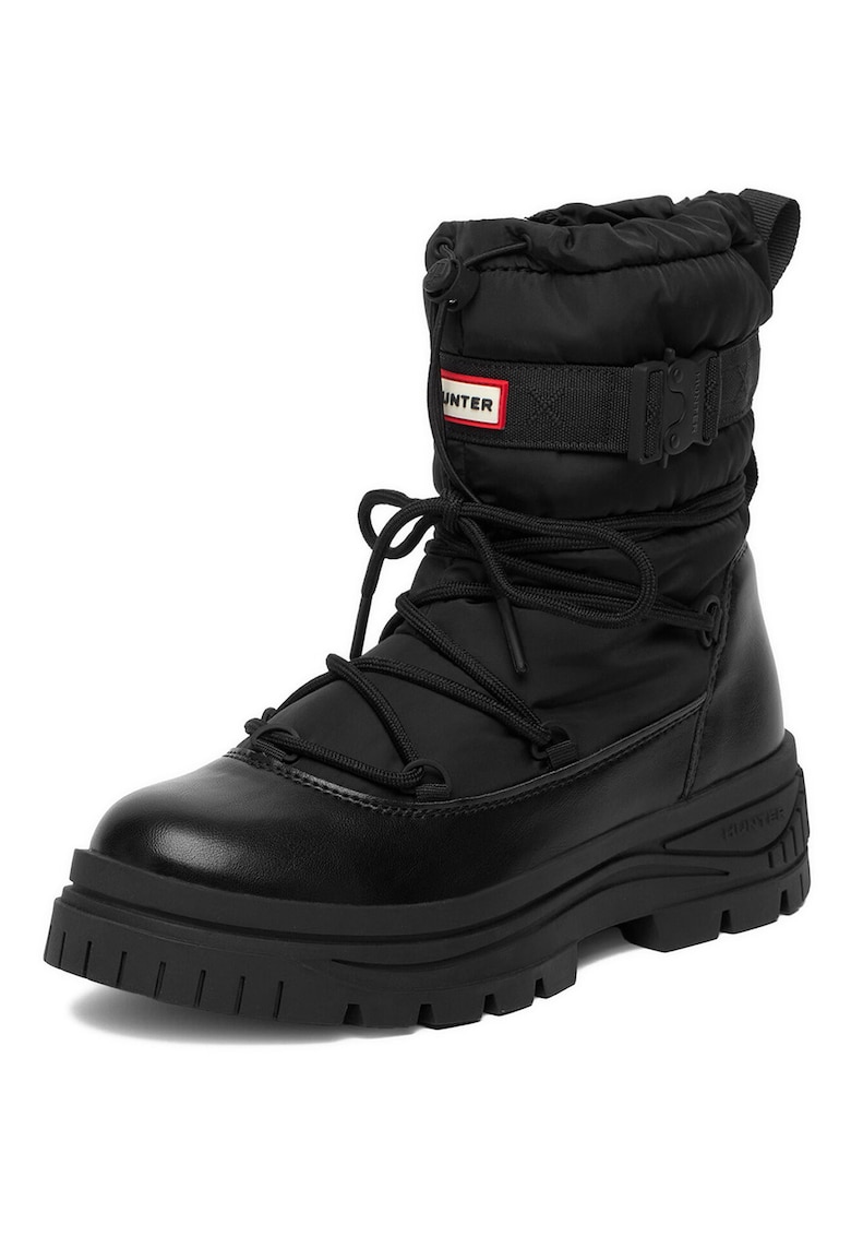 Cizme de zapada dama - flatform - fermoar - negru - material textil