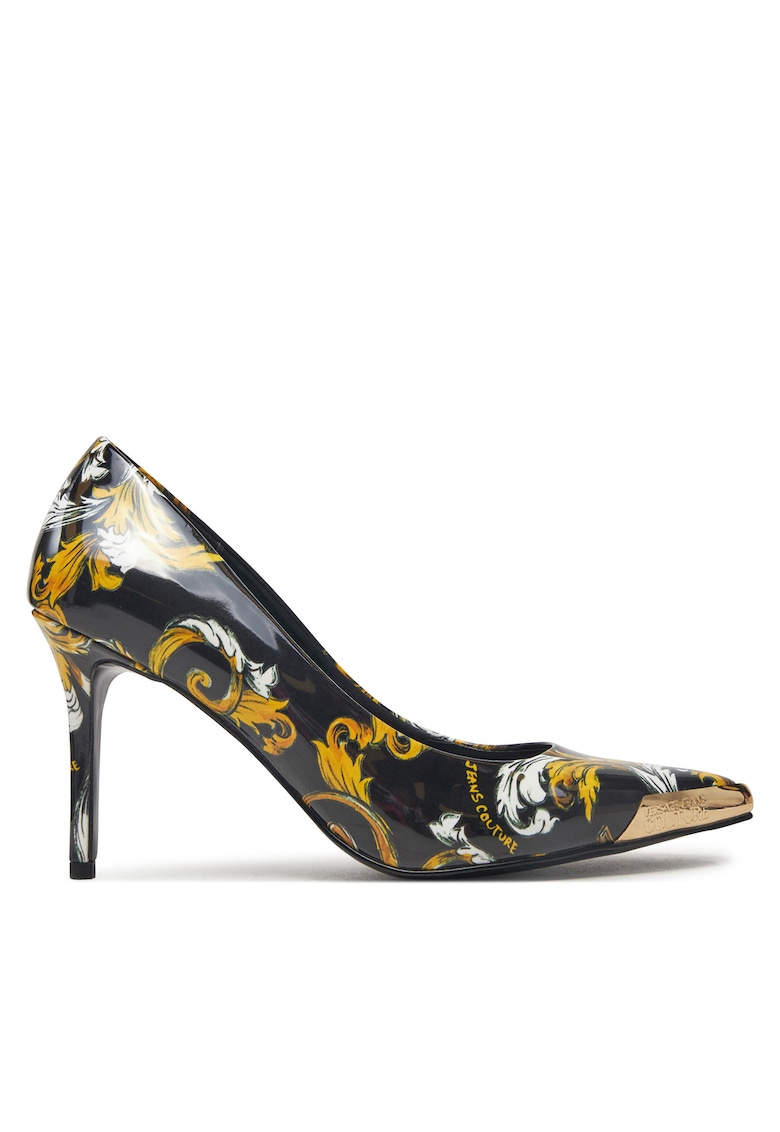 Pantofi dama - piele ecologica - negru/auriu -