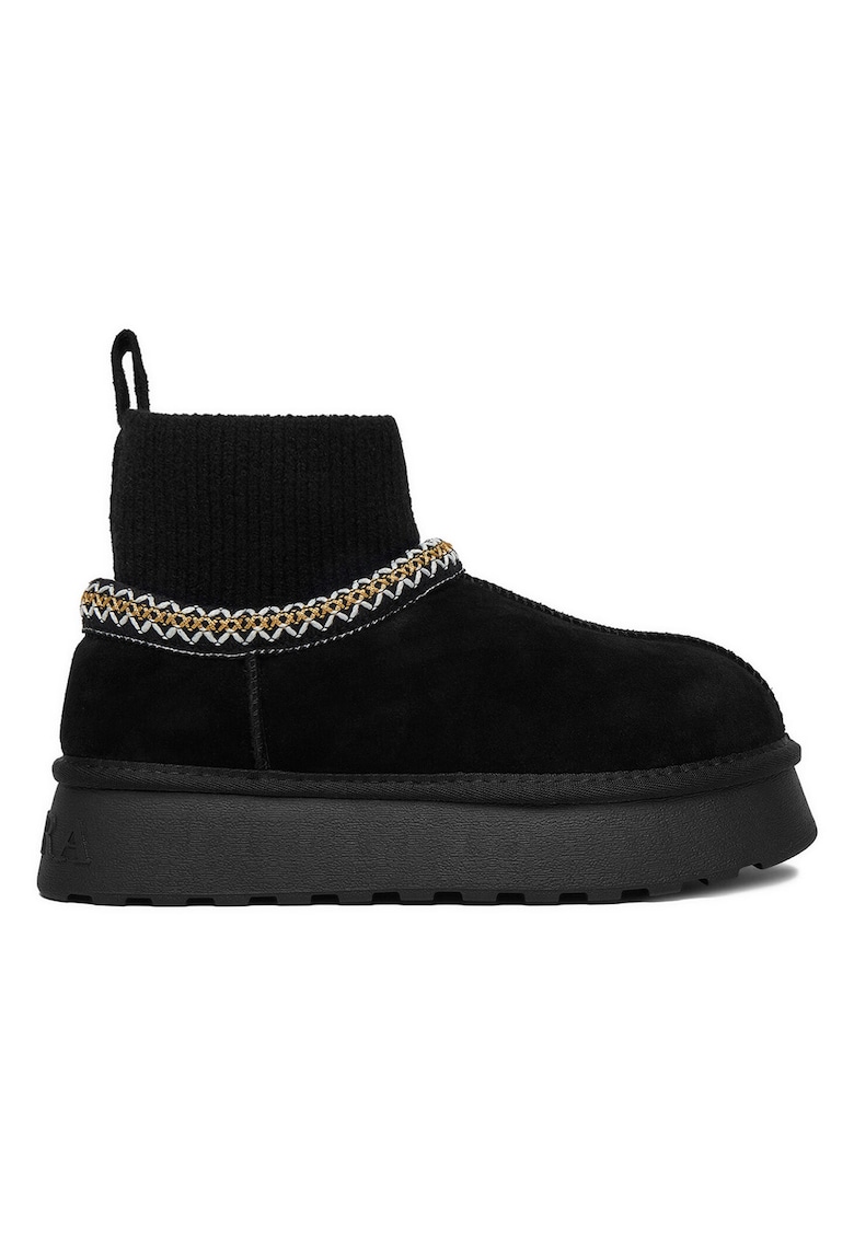 Cizme dama - piele naturala - flatform - negru -