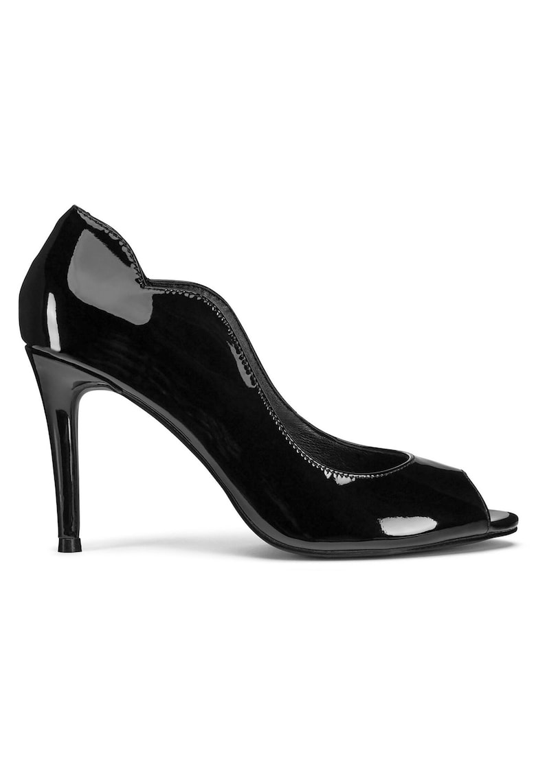 Pantofi dama - piele naturala - toc stiletto - varf deschis - negru -