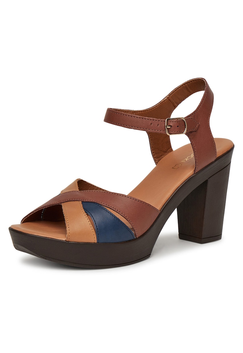 Sandale dama - piele naturala - toc clasic - maro/albastru