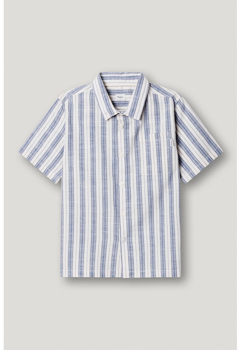 Camasa de bumbac cu dungi - Albastru prafuit/Alb murdar