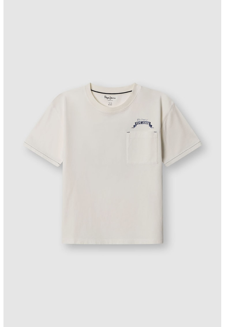 Tricou de bumbac cu imprimeu pe spate - Alb murdar/Bleumarin