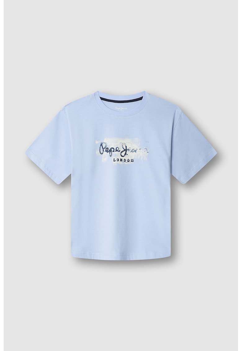 Tricou de bumbac cu decolteu la baza gatului - Albastru pastel