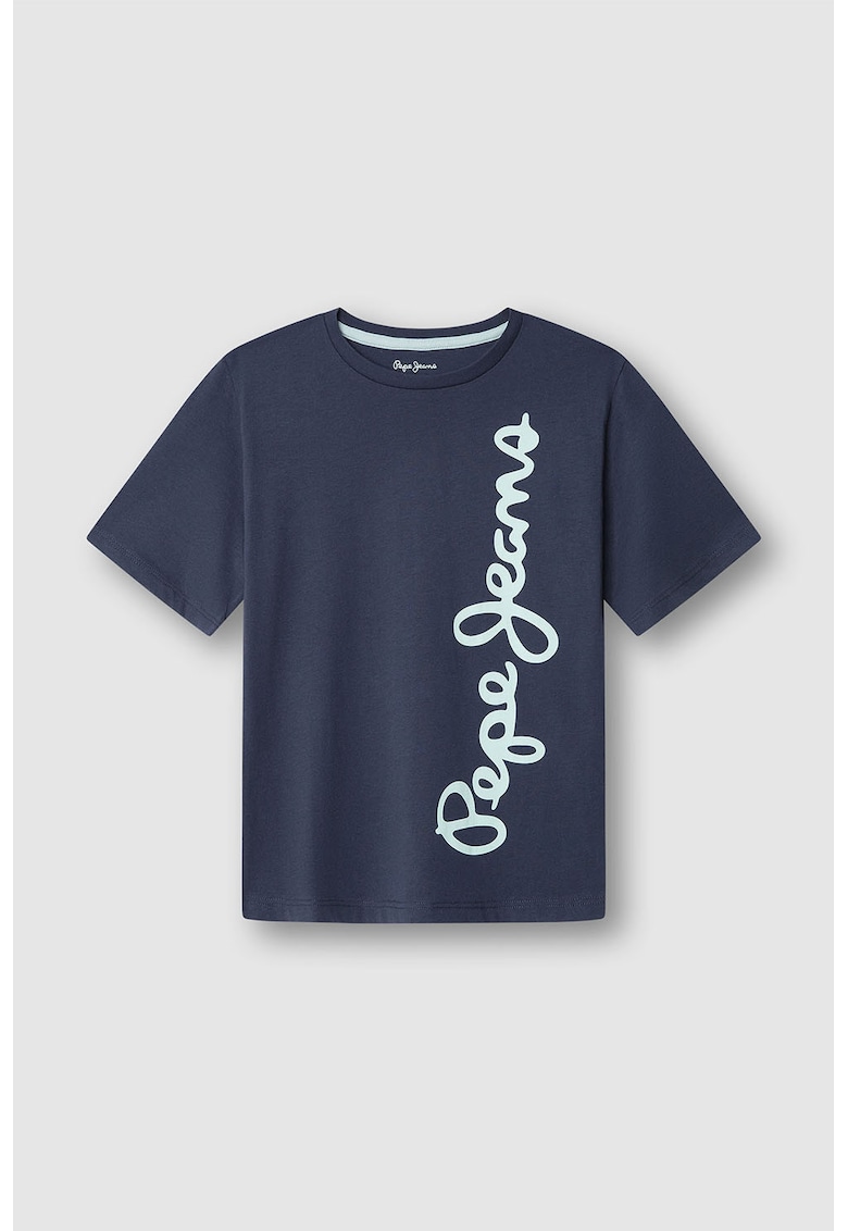Tricou regular fit cu imprimeu text - Albastru glaciar/Bleumarin