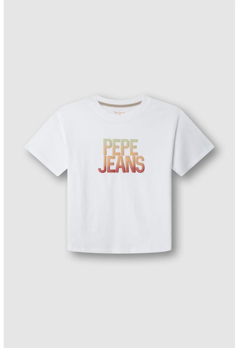 Tricou cu imprimeu logo - Alb/Portocaliu pal/Verde pal/Rosu stins