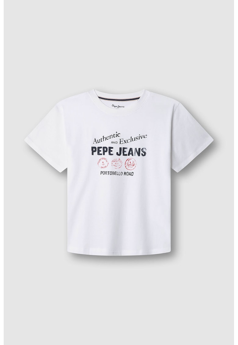 Tricou de bumbac cu logo - Alb/Negru stins/Rosu vermillion