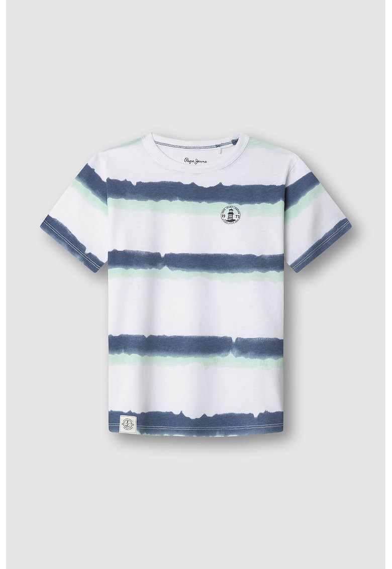 Tricou de bumbac cu model tie-dye - Alb/Verde pal/Bleumarin