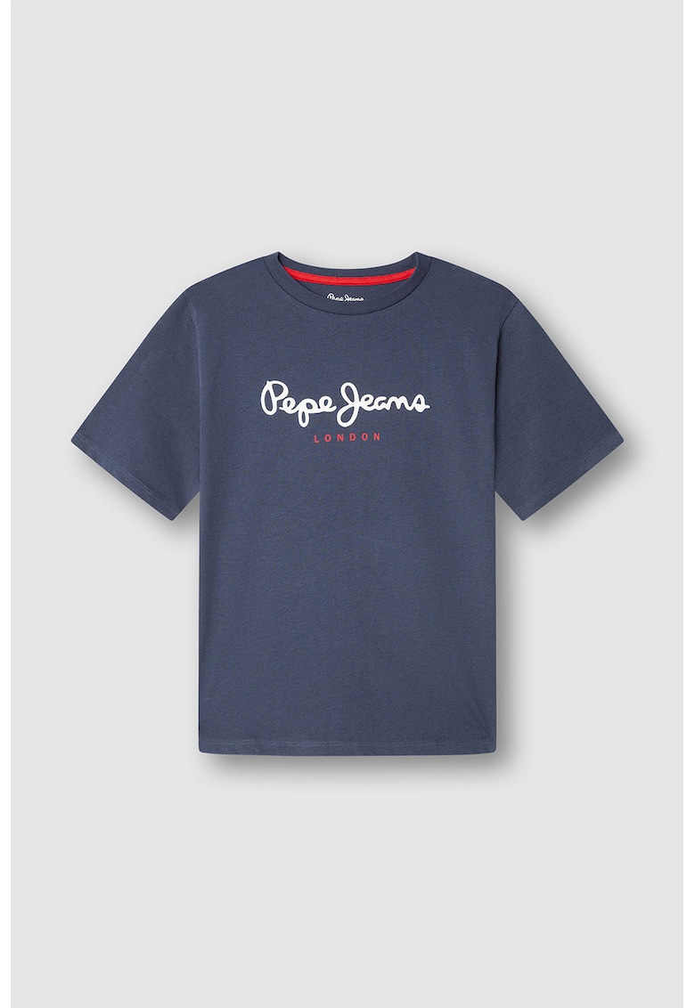 Tricou de bumbac cu imprimeu logo - Albastru inchis/Coral/Alb optic