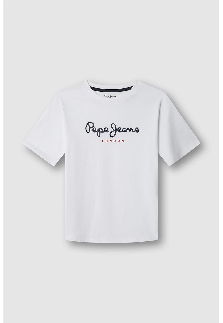 Tricou de bumbac cu imprimeu logo - Alb optic/Rosu vermillion/Gri antracit