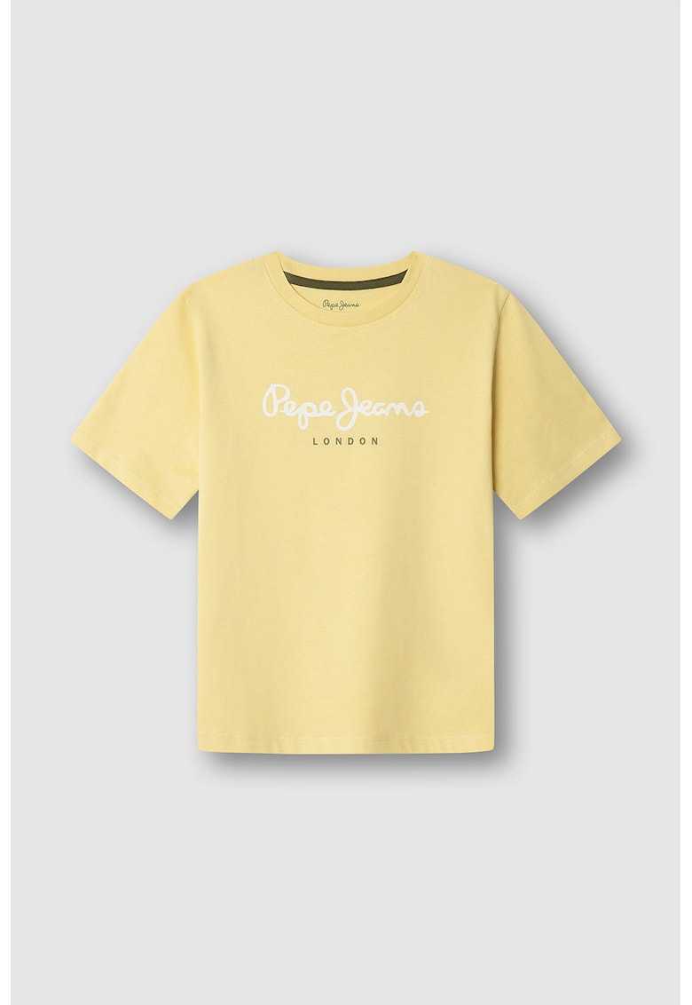 Tricou de bumbac cu imprimeu logo - Alb/Galben pai/Verde feriga