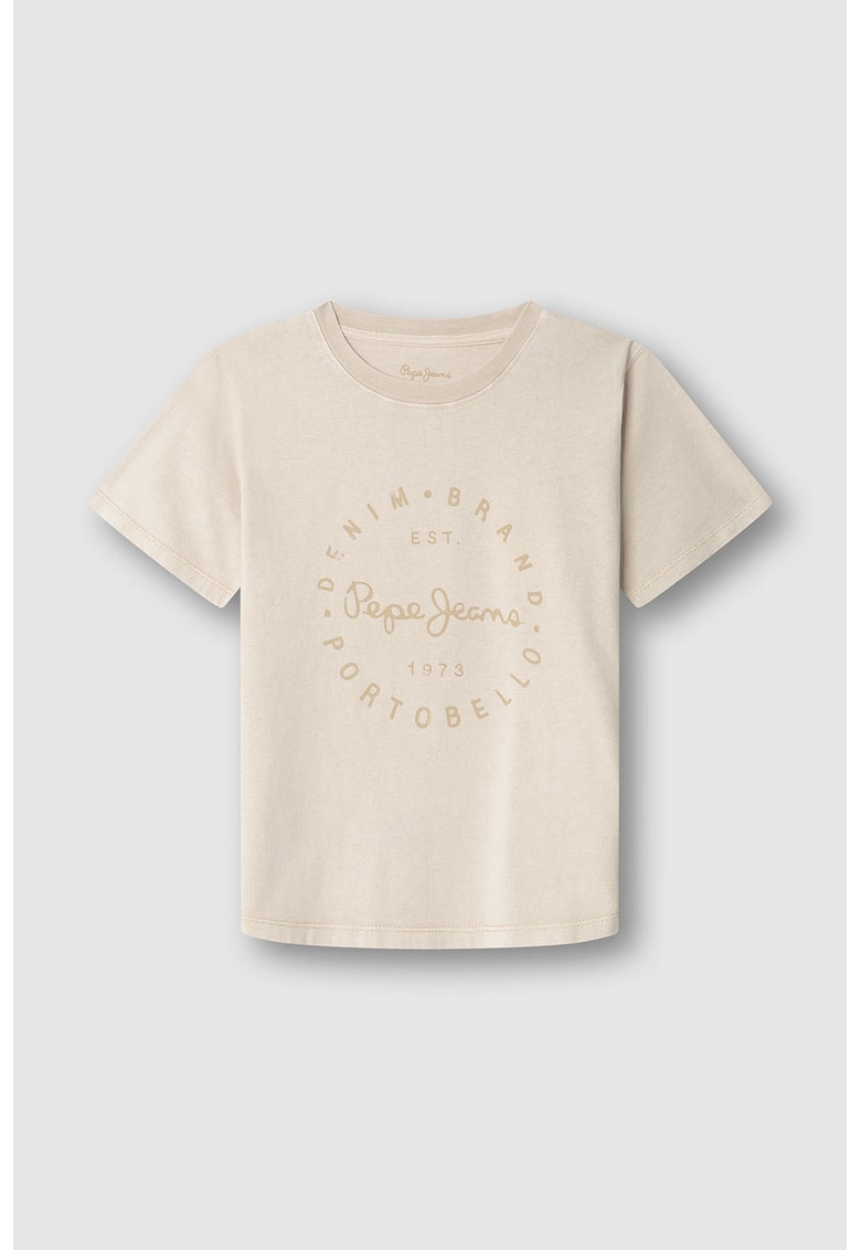 Tricou de bumbac cu imprimeu logo - Bej deschis