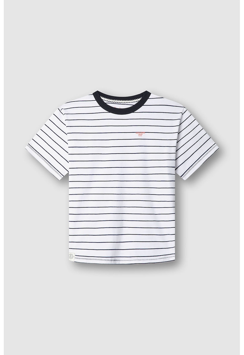 Tricou de bumbac cu dungi - Negru/Portocaliu pal/Alb optic