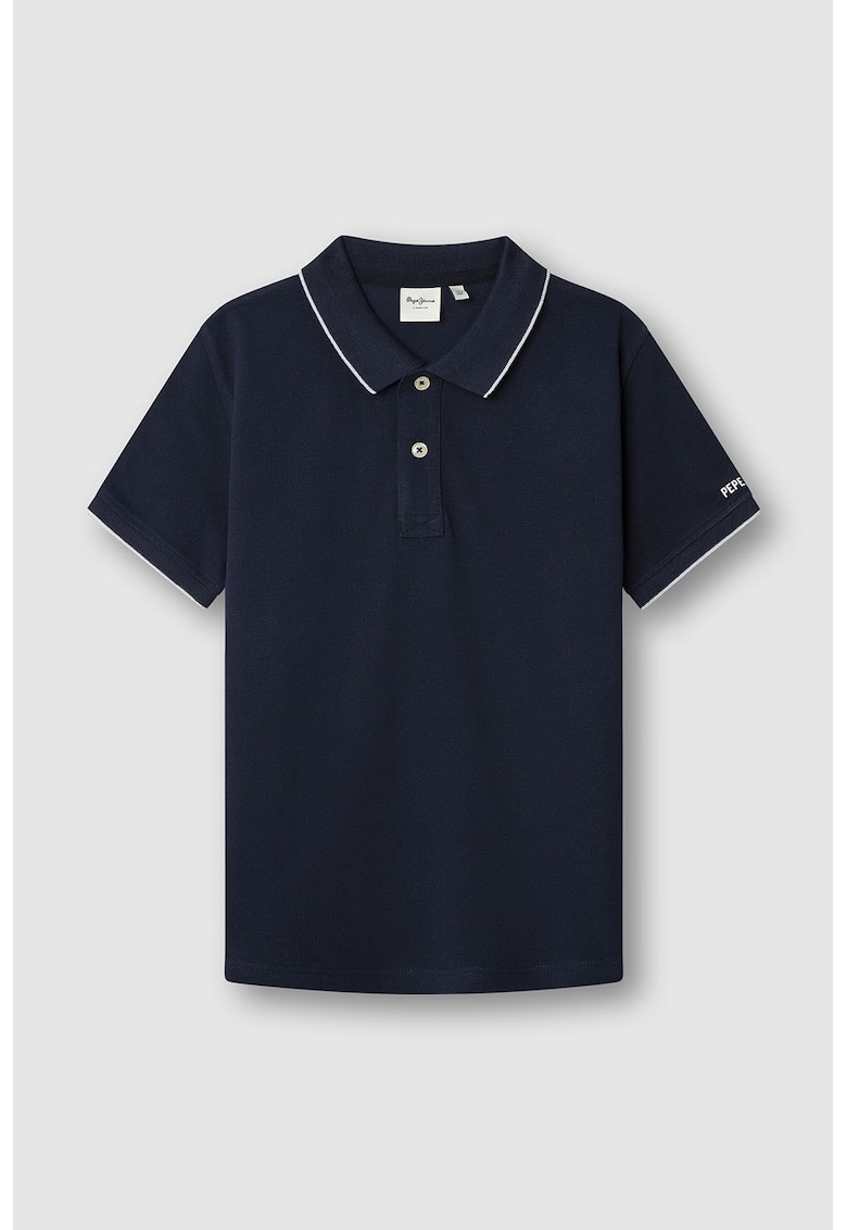 Tricou polo de bumbac - Alb/Albastru ultramarin