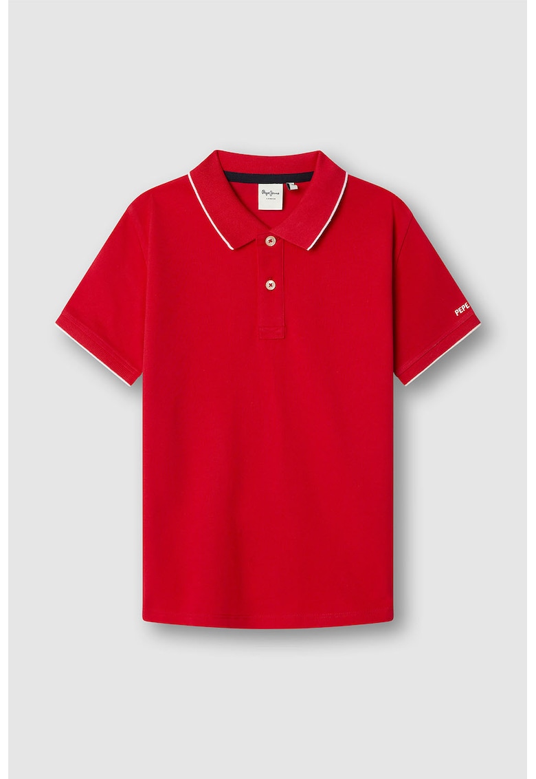 Tricou polo de bumbac - Alb/Rosu vermillion