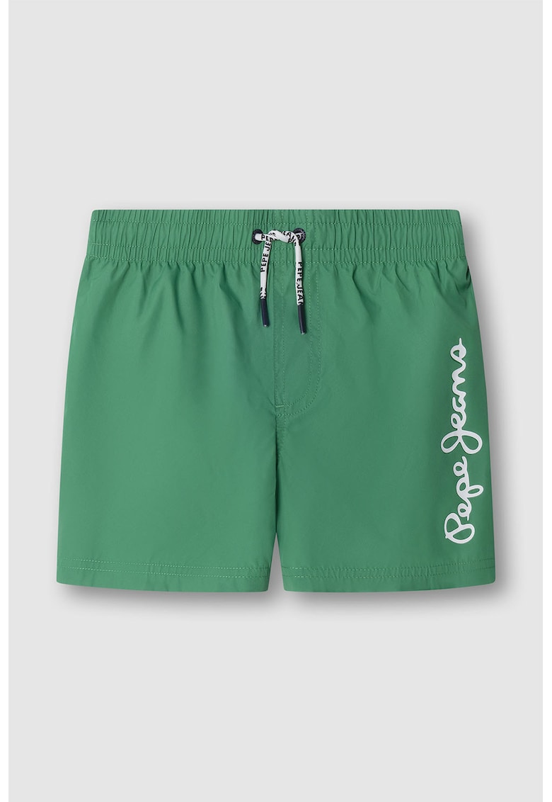 Pantaloni scurti de baie cu imprimeu logo - Alb/Verde aquamarin