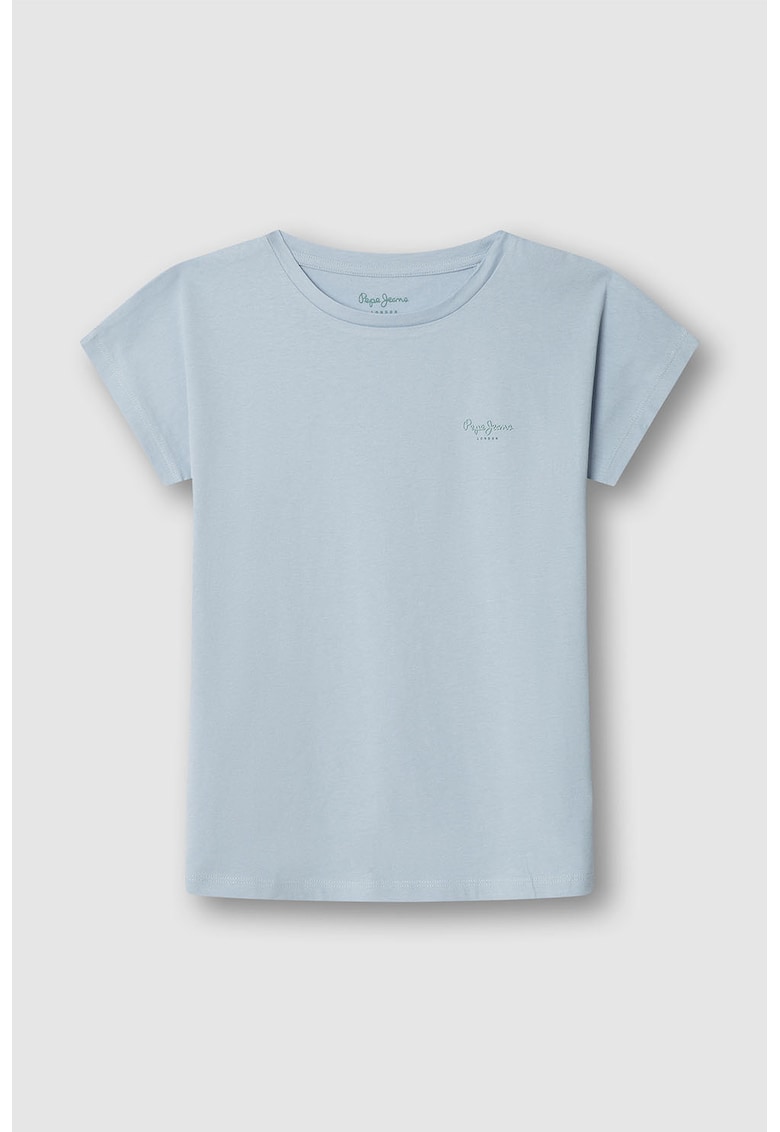 Tricou din bumbac cu logo discret - Albastru pastel