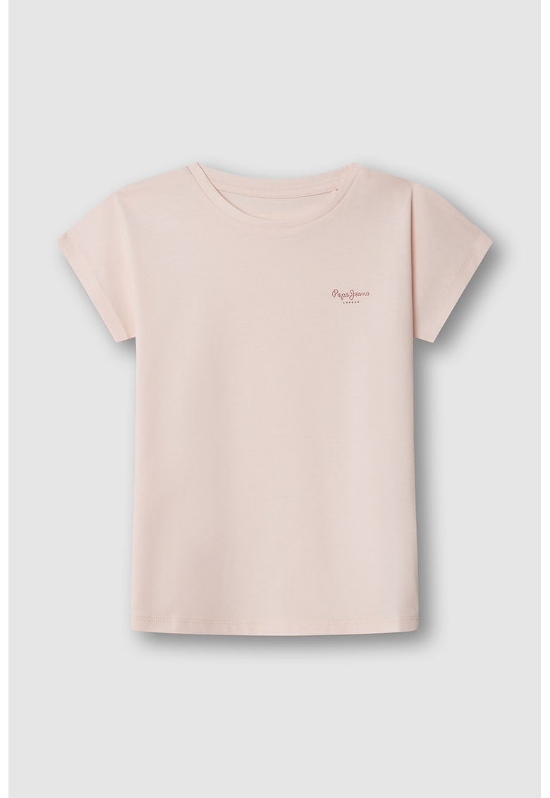 Tricou din bumbac cu logo discret - Roz pastel