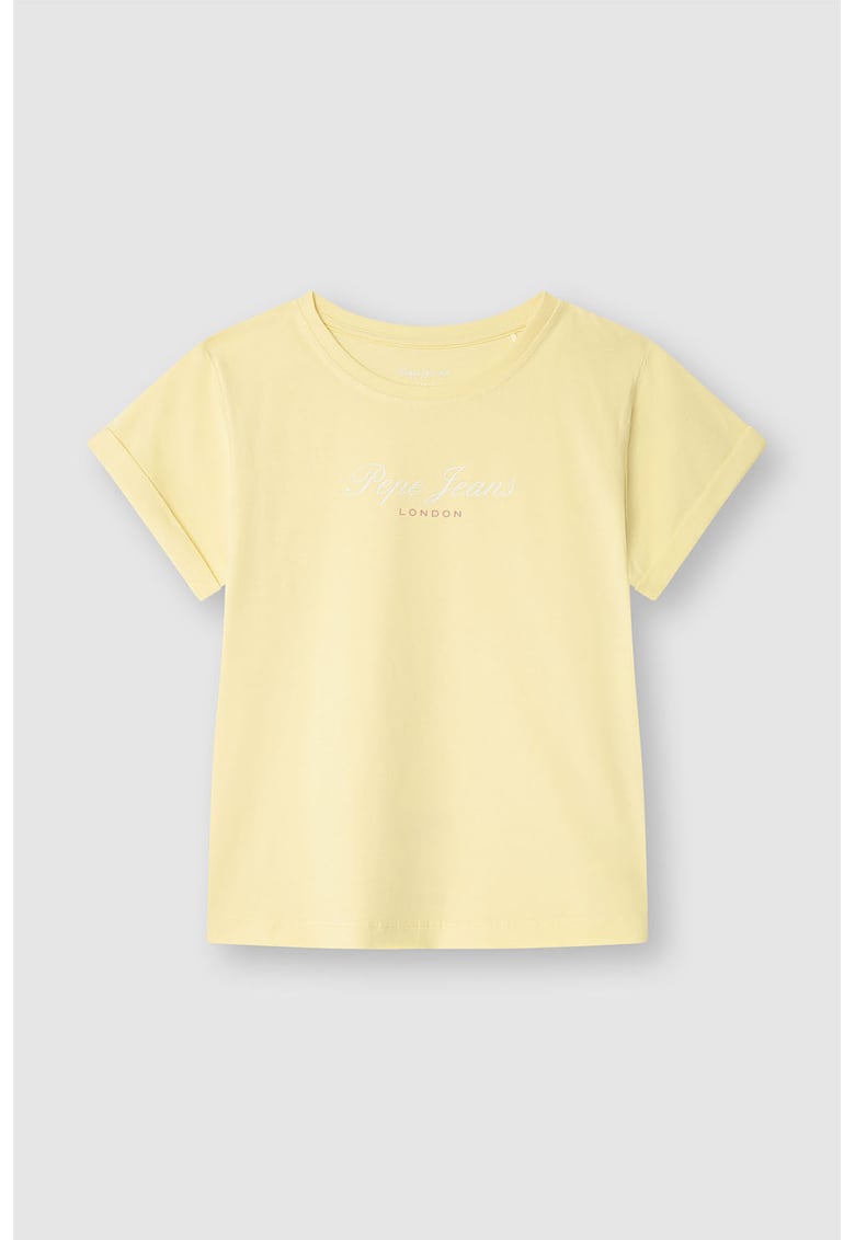 Tricou din bumbac cu imprimeu logo - Galben pai