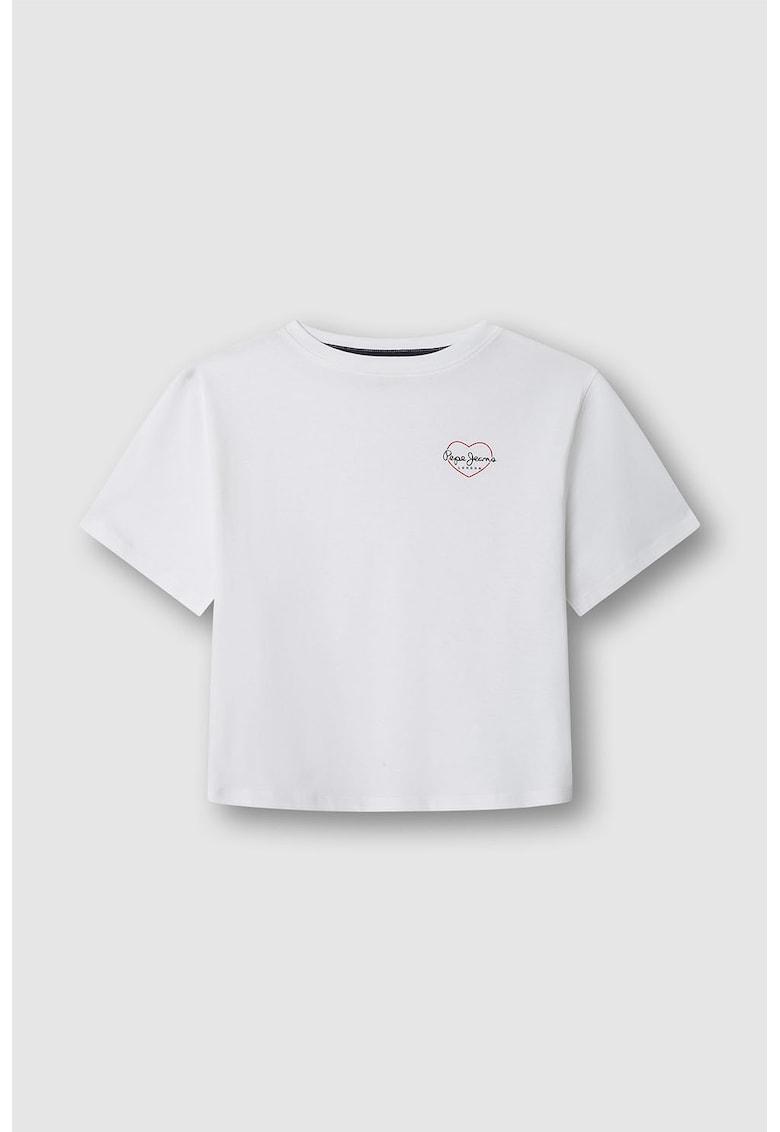 Tricou din bumbac cu decolteu la baza gatului - Alb optic