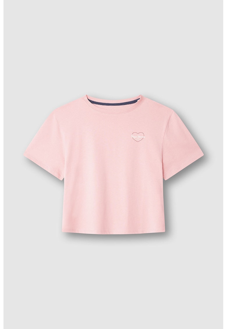 Tricou din bumbac cu decolteu la baza gatului - Roz deschis