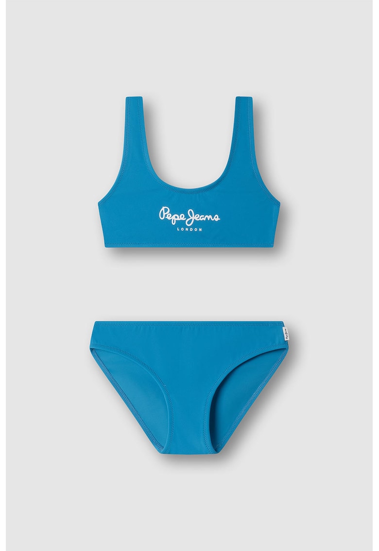 Costum de baie din doua piese cu imprimeu logo - Albastru royal