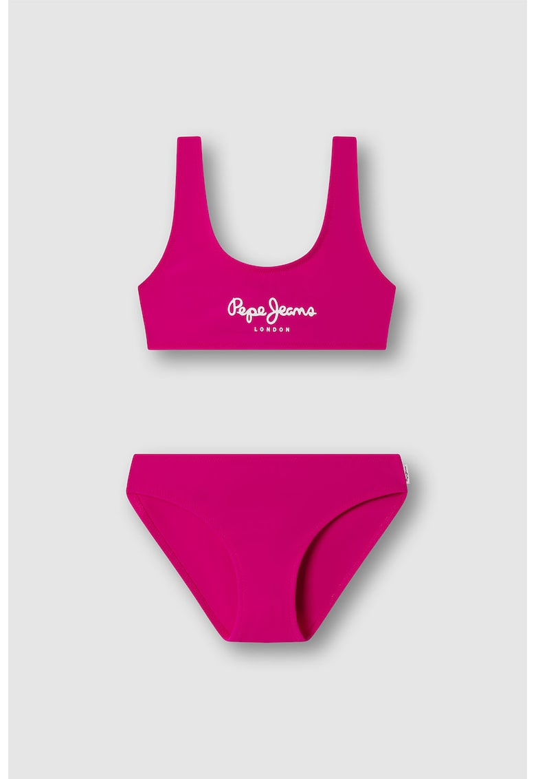 Costum de baie din doua piese cu imprimeu logo - Fucsia/Roz aprins