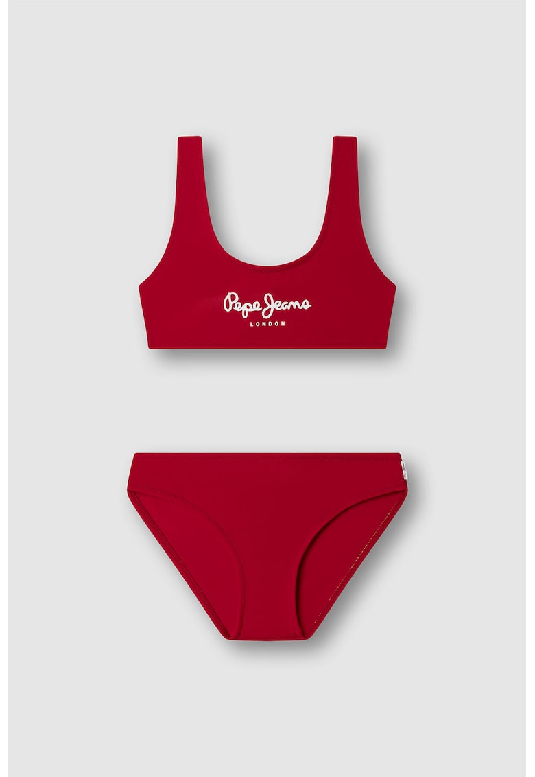 Costum de baie din doua piese cu imprimeu logo - Rosu vermillion