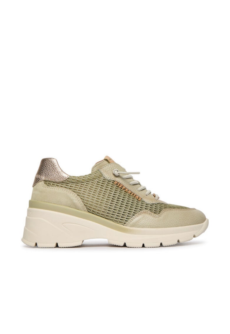 Tenisi dama - piele naturala si textil - verde - talpa groasa