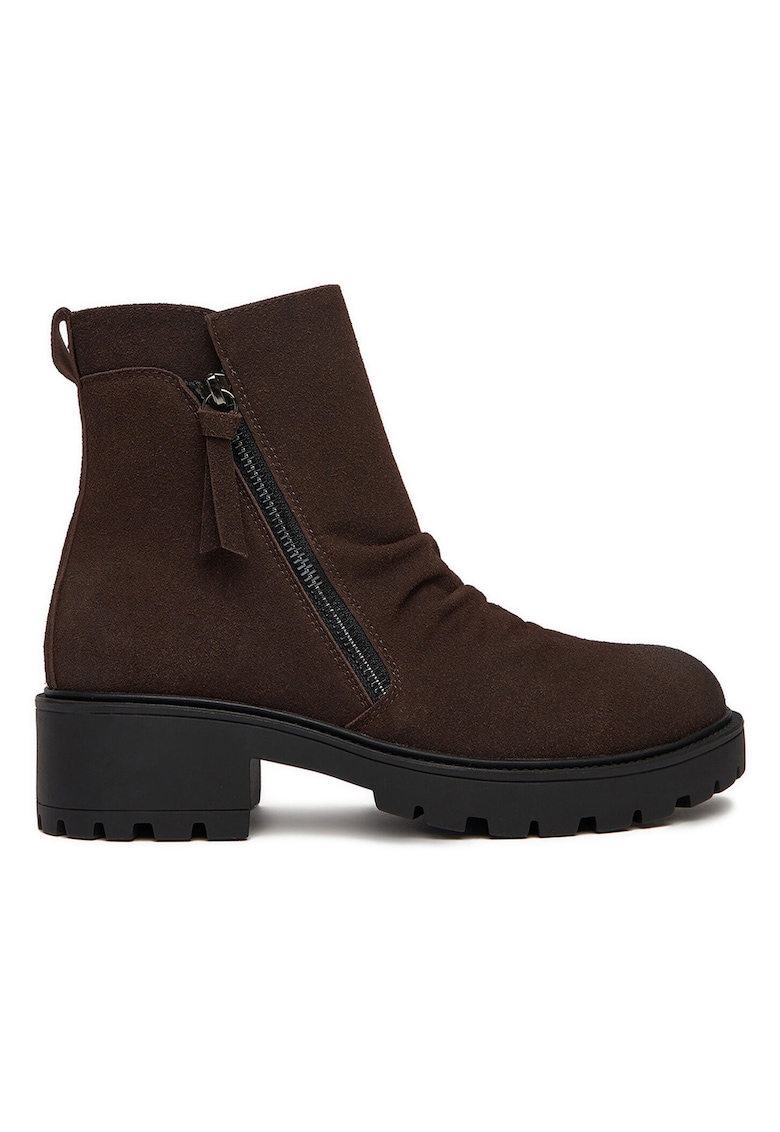 Botine de dama - material textil - maro -
