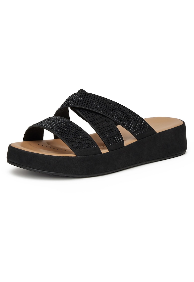 Papuci dama - negru - material sintetic - decoratiuni zirconii