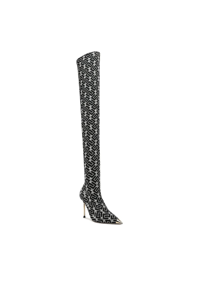Cizme dama - stiletto - negru - material textil -