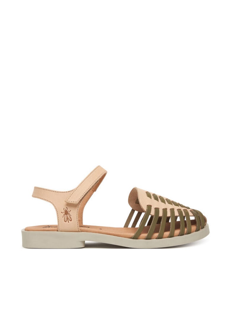 Sandale dama - piele naturala - bej/verde - sistem inchidere Velcro