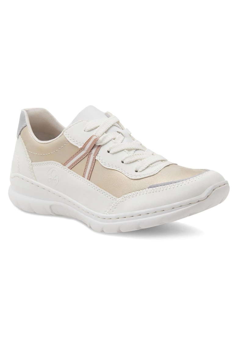 Pantofi dama - sintetic - alb - toc plat - varf rotund -